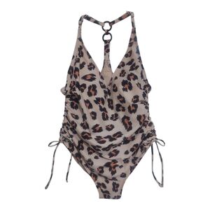 Kona Sol Leopard With Tortoise Ring Ruched Tummy‎ One Piece Swimsuit Sz M
